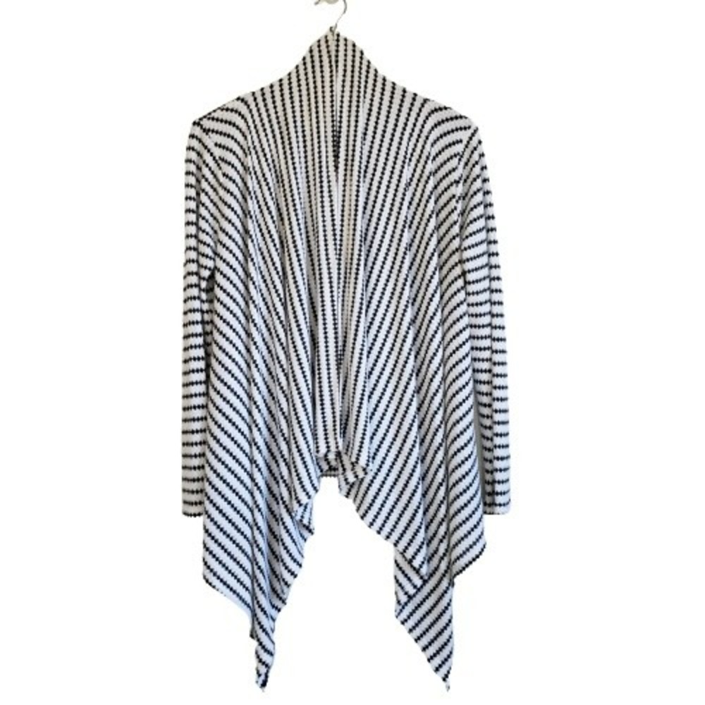 Meraki Waterfall Draped Cardigan Women Size Medium Open Black White Stripes Knit